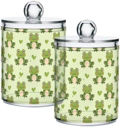 MNSRUU 4 Pack Qtip Holder Organizer Dispenser Cute Frog and Dragonfly Bathroom Containers Bathroom Vanity Storage Canister Apothecary Jars for Cotton Swabs/Pads/Floss