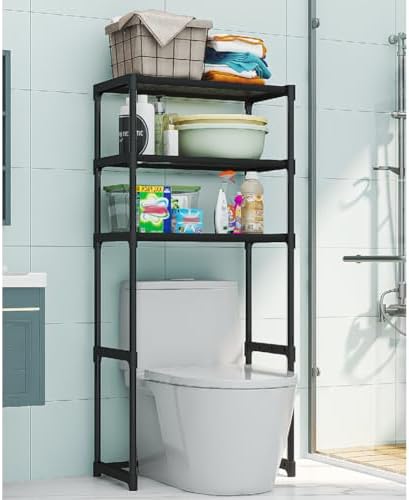 Over-The-Toilet Storage Rack, 3-Tier Over Toilet Bathroom Organizer, Fit Most Toilets, Space-Saving, Freestanding Above Over Toilet Storage Shelf