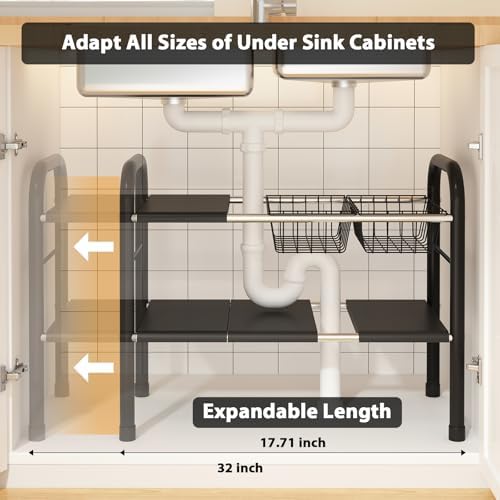 Expandable Under Sink Organizer, 2 Tier Under Sink Shelf