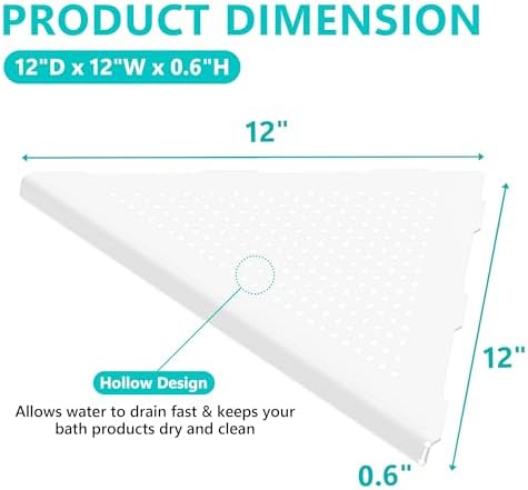 Qeke Corner Shower Shelves, 12” Recessed Tile Shower Shelf White, 2 Pack