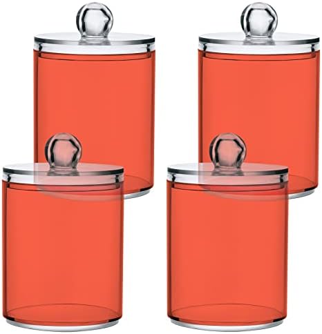 SHJI Tomato Red Qtip Holder Organizer Dispenser Cotton Swabs Cans Plastic Jars with Lid Set 2 Pack Bathroom Storage Canister for Cotton Ball Floss Cotton Pads