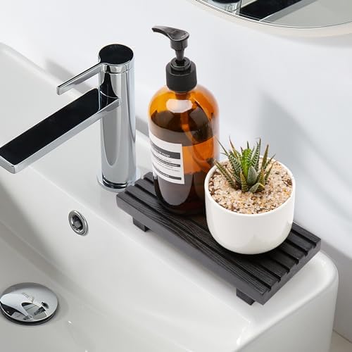 Black Bathroom Decor Wooden Counter Tray Sink Accessories Soap Dispenser