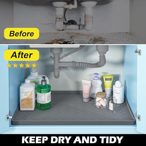 TigeJoy Under Sink Mats for Kitchen Waterproof 28" x 22", Cabinet Liner