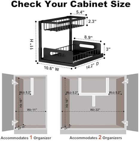 REALINN Under Sink Organizer, L-Shaped Pull Out Cabinet Organizer, Kitchen