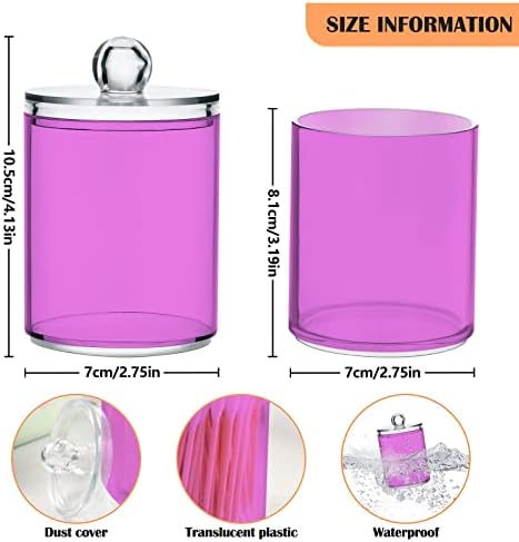 SHJI Orchid Qtip Holder Organizer Dispenser Cotton Swabs Cans Plastic Jars with Lid Set 2 Pack Bathroom Storage Canister for Cotton Ball Floss Cotton Pads