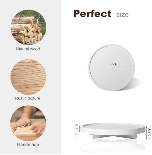 Round Decorative Tray Farmhouse Kitchen Decor Soap Dish, 8" White