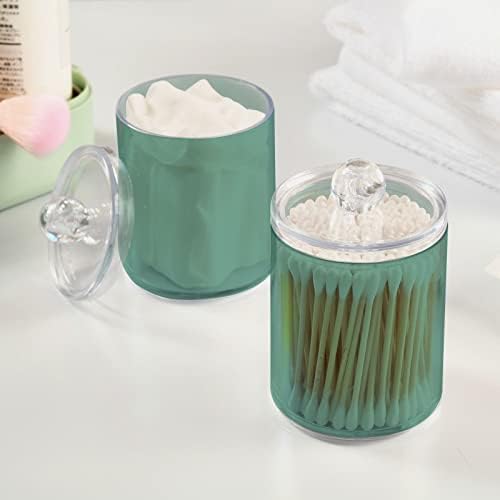SHJI Teal Green Retro Qtip Holder Organizer Dispenser Cotton Swabs Cans Plastic Jars with Lid Set 2 Pack Bathroom Storage Canister for Cotton Ball Floss Cotton Pads