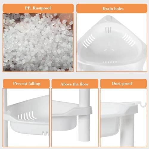 ELYKEN Corner Shower Caddy Standing, 4 Tier Plastic Shower Organizer, White
