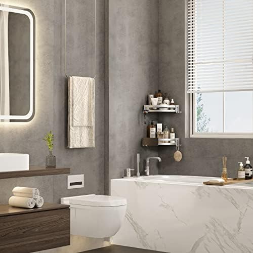 VOLPONE Corner Shower Caddy with Razor Holder Adhesive Shower Shelf Corner No Drilling Corner Shower Organizer Storage Rack Shampoo Holder Wall Mount (3-Pack, Silver)
