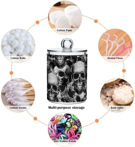MNSRUU 2 Pack Qtip Holder Organizer Dispenser Black Goth Skull Bathroom Storage Canister Cotton Ball Holder Bathroom Containers for Cotton Swabs/Pads/Floss