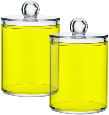 Gredecor 4 Pack Yellow Qtip Holder Organizer Dispenser Clear Bathroom Storage Canister Cotton Ball Holder Bathroom Containers for Cotton Swabs/Pads/Floss