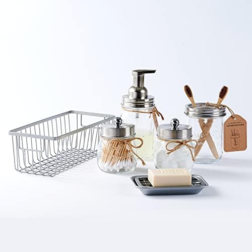SheeChung Glass Mason Jar Bathroom Accessories Set, 6Pcs Farmhouse Decor