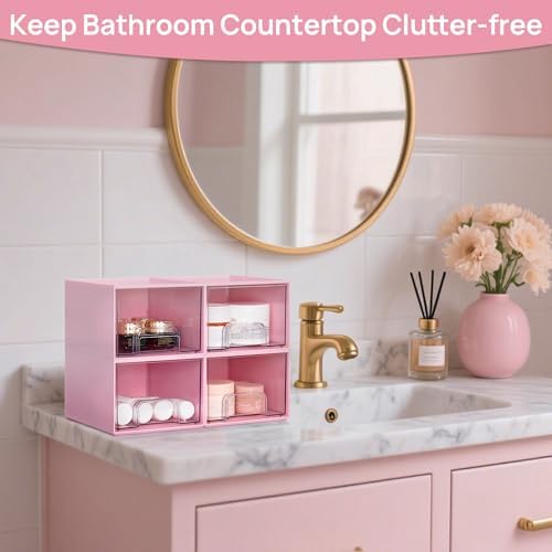 Vtopmart 4 Pack Small Clear Stackable Storage Drawers, Pink