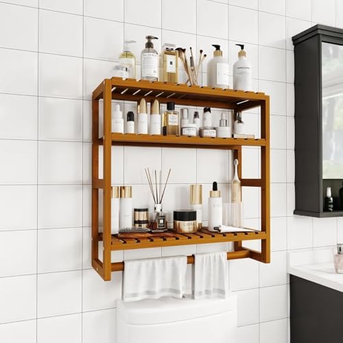 Galood Over The Toilet Storage Bathroom Shelves Wall Mounted 3 Tier Brown-L
