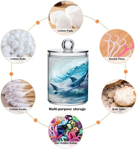 2 Pack Qtip Holder Organizer Dispenser Jumping Shark Blue Ocean Wave Bathroom Storage Canister Cotton Ball Holder Container for Cotton Pads/Swabs/Floss