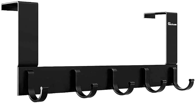 Over The Door Hook Organizer Rack, Metal Coat Hanger Door 5 Hooks Hanger Black