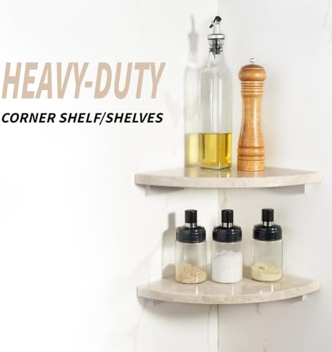 Koville Marble Corner Shower Shelf for Bathroom, 10'' Yellow Marble Corner Shelves for Bath, Wall Mounted Stone Corner Shower Caddy, No Drilling Adhesive Shower Shelf (2-Layer)