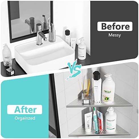 Qeke Corner Shower Shelves, 10” Recessed Tile Shower Shelf Brushed, 2 Pack
