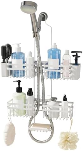 Shower Caddy Hanging for Bathroom Organizers and Storage - 3-Tier Adjustable Anti-Swing Shower Organizer Hanging with Heavy-Duty Suction Cups, Damage-Free Rustproof (White)