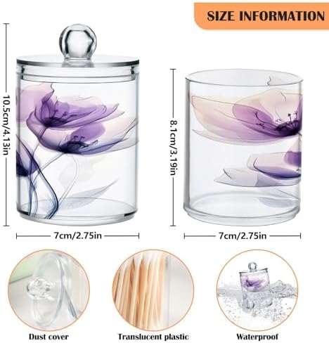 ALAZA 2 Pack Qtip Holder Purple Flower, Cotton Swab Dispenser with Lid Bathroom Containers Canister Organizer Storage Jar