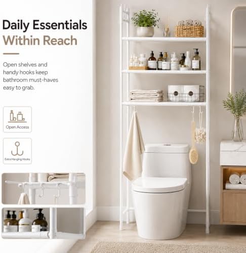 3-Tier Over the Toilet Storage,Metal Storage Rack Above The Toilet Storage Rack,Space Saver Freestanding Bathroom Shelve for Accommodate Toiletries and Daily Necessities (Black)