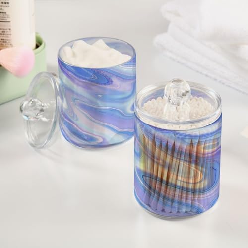 MNSRUU 4 Pack Qtip Holder Organizer Dispenser Liquid Shiny Blue Bathroom Containers Bathroom Vanity Storage Canister Apothecary Jars for Cotton Swabs/Pads/Floss