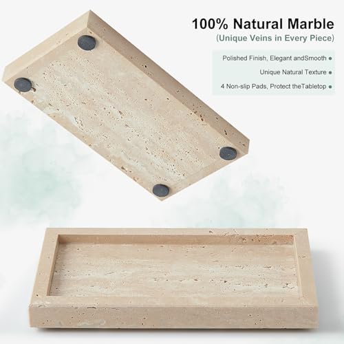 Natural Small Marble Vanity Tray, Stone Organizer for Bathroom & Kitchen