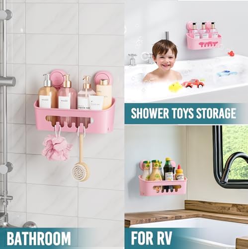 TAILI Shower Caddy Suction Cup, Bathroom Organizer Shelf Pink