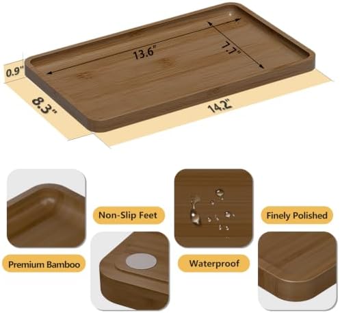 Weenson Bathroom Vanity Tray for Countertop Decor Perfume Makeup Toiletries Toilet Tank, Large Bamboo Kitchen Tray for Spice Salt, Serving Tray for Food Coffee, Nightstand Candle Brown 14.2”x8.3”
