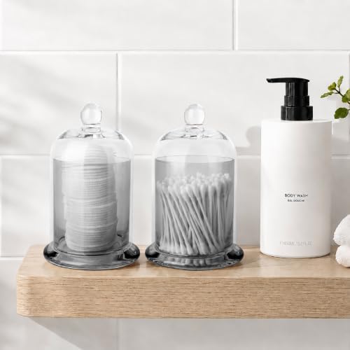 rejomiik Qtip Holder Glass Apothecary Jars with Lids Bathroom Storage Grey