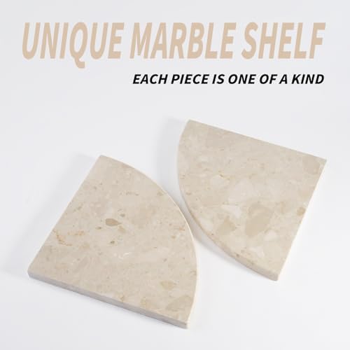 Koville Marble Corner Shower Shelf for Bathroom, 10'' Yellow Marble Corner Shelves for Bath, Wall Mounted Stone Corner Shower Caddy, No Drilling Adhesive Shower Shelf (2-Layer)