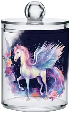 MNSRUU 4 Pack Qtip Holder Organizer Dispenser Cute Unicorn Pink Bathroom Storage Canister Cotton Ball Holder Bathroom Containers for Cotton Swabs/Pads/Floss