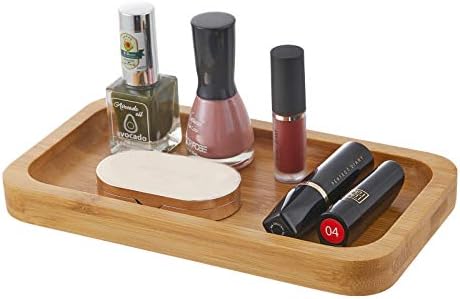 INIUNIK 2 Pack Glass Qtip Holder Dispenser with Bamboo Vanity Tray