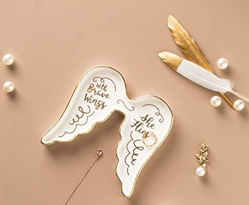 Stephanie Imports Angel Wing-Shaped with Brave Wings She Flies Ceramic Trinket Plate and Decorative Jewelry Dish