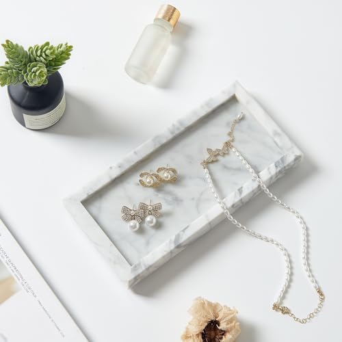 Natural Small Marble Vanity Tray, Stone Organizer for Bathroom & Kitchen