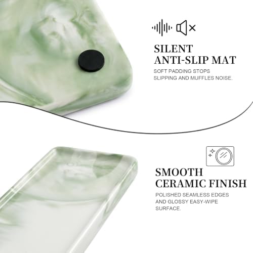 8″ x 3.7″ Inch Ceramic Vanity Tray, Decorative Rectangular Organizer for Bathroom Countertop, Dresser Top, Kitchen & Bathtub, for Soap, Perfume, Candle, Jewelry & Cosmetics (Marble-Green)