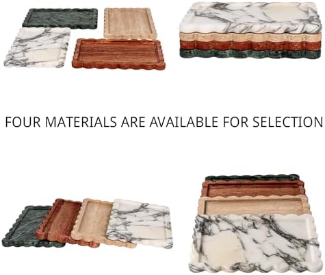 Wave Edge Rectangular Marble Tray for Home Decor for Bathroom/Kitchen/Vanity/Dresser Non-Resin (arabescato, 11.4“*7.8”)