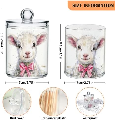 MNSRUU 4 Pack Qtip Holder Organizer Dispenser Cute Sheep Pink Bathroom Storage Canister Cotton Ball Holder Bathroom Containers for Cotton Swabs/Pads/Floss