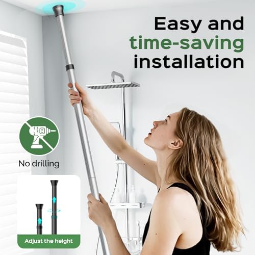 HAMITOR Shower Caddy Tension Pole: Rustproof Quick Install Standing Corner Bathroom Organizer Shelf on Floor for Renters - 4-Tier Large Capacity Storage Rack with Soap Holder for Apartment -Silver