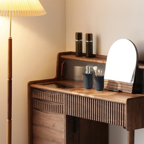 2Pcs Black Bathroom Set, Striped Resin Soap & Toothbrush Holder, Boho