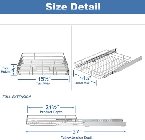 LOVMOR Pull Out Cabinet Organizer and Storage 15½" W x 21½" D, Slide Out Shelves for Kitchen Cabinets
