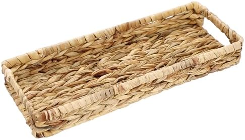 Hipiwe Wicker Toilet Tank Basket 16.9" Woven Bathroom Vanity Basket Tray