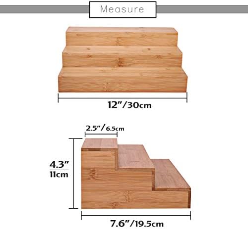 Bamboo Spice Rack Organizer for Cabinet 3 Tier Countertop Step Spice Shelf for Kitchen Storage and Organizer, Step Display Rack for Toy/SkinCare/Healthy Care, 2 Pack Step Rack