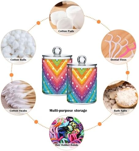 MNSRUU 2 Pack Qtip Holder Organizer Dispenser Rainbow Stars Bathroom Storage Canister Cotton Ball Holder Bathroom Containers for Cotton Swabs/Pads/Floss