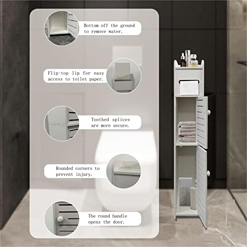 Small Bathroom Storage Cabinet, Slim Toilet Paper Organizer with 2 Doors & Shelves, Over Toilet Storage Cabinet for Skinny Bathroom Space Corner - White