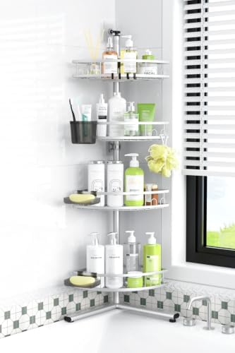 Aitatty Floor Standing Corner Shower Caddy - Rustproof Shower Stand Shelves