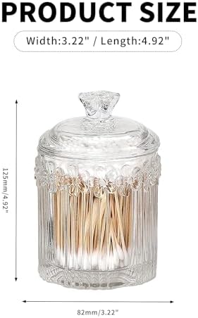 2 Pack Qtip Holder Thick Glass Apothecary Jars with Lid for Bathroom, Cotton Swab and Round Organizer, Vanity Storage Canisters for Makeup Pads, Floss (Transparent)