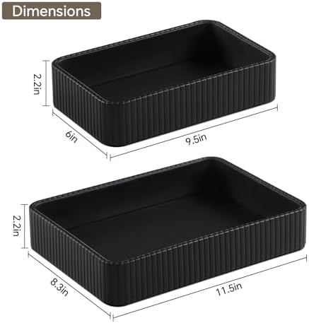Desk Organizer Tray, PU Leather Nightstand Organizer, Black 2-Pack