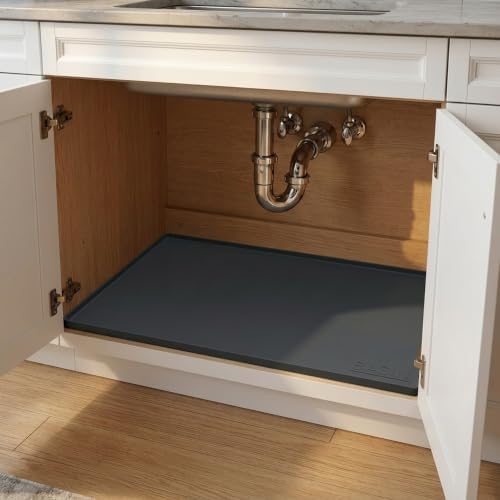BASIN - Heavy Duty Under Sink Mat - Original Silicone Under Sink Mats - Waterproof Under Sink Tray - Gray 31x22