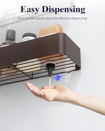 Kitsure Shower Caddy Adhesive, Stylish Shower Organizer, Large, Brown